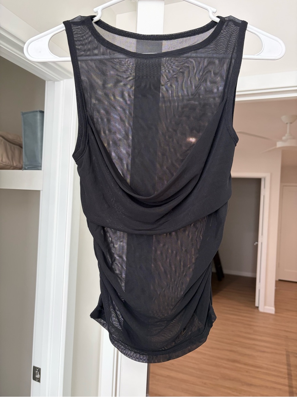 SHEIN Black Draped Mesh Tank Top